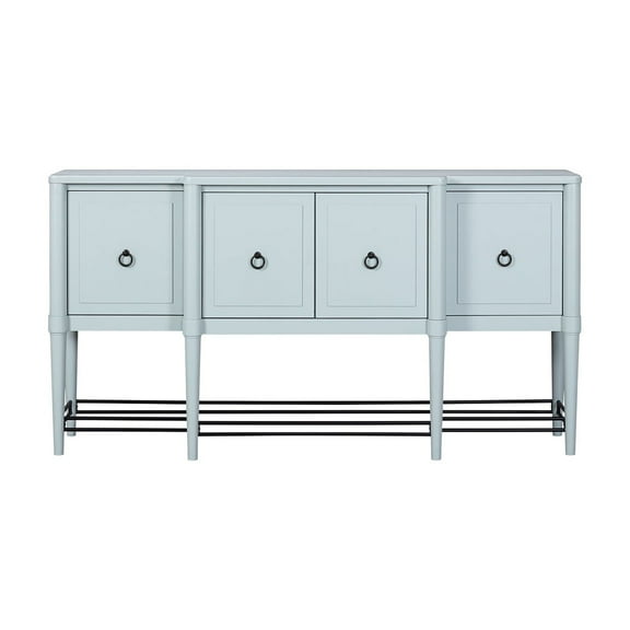 Blue Sideboard, 4 Areas, Metal Accents, Ocean Finish Colored Storage Cabinets, Wood
