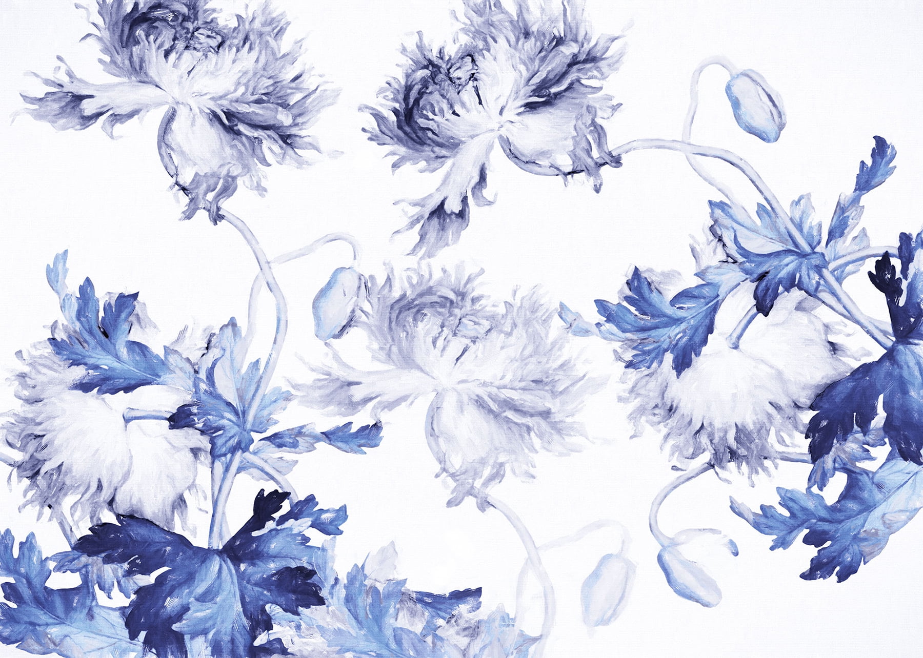 Blue and White Floral Botanical Wall Mural