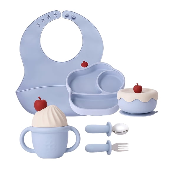 Blue Silicone Baby Feeding Set for Self-Feeding and Solids Introduction