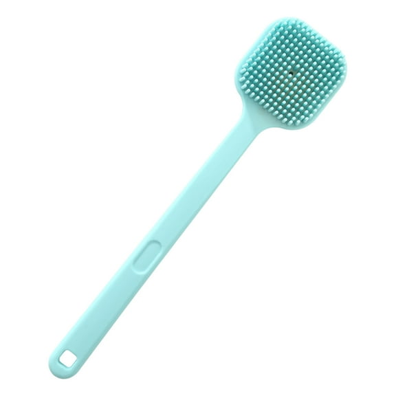 Blue Silicone Bath Brush Long Handle Shower Scrubber Back Exfoliator Massage Tool Non Slip Grip Extended Length 36Cm 14.17Inch For Body Cleaning