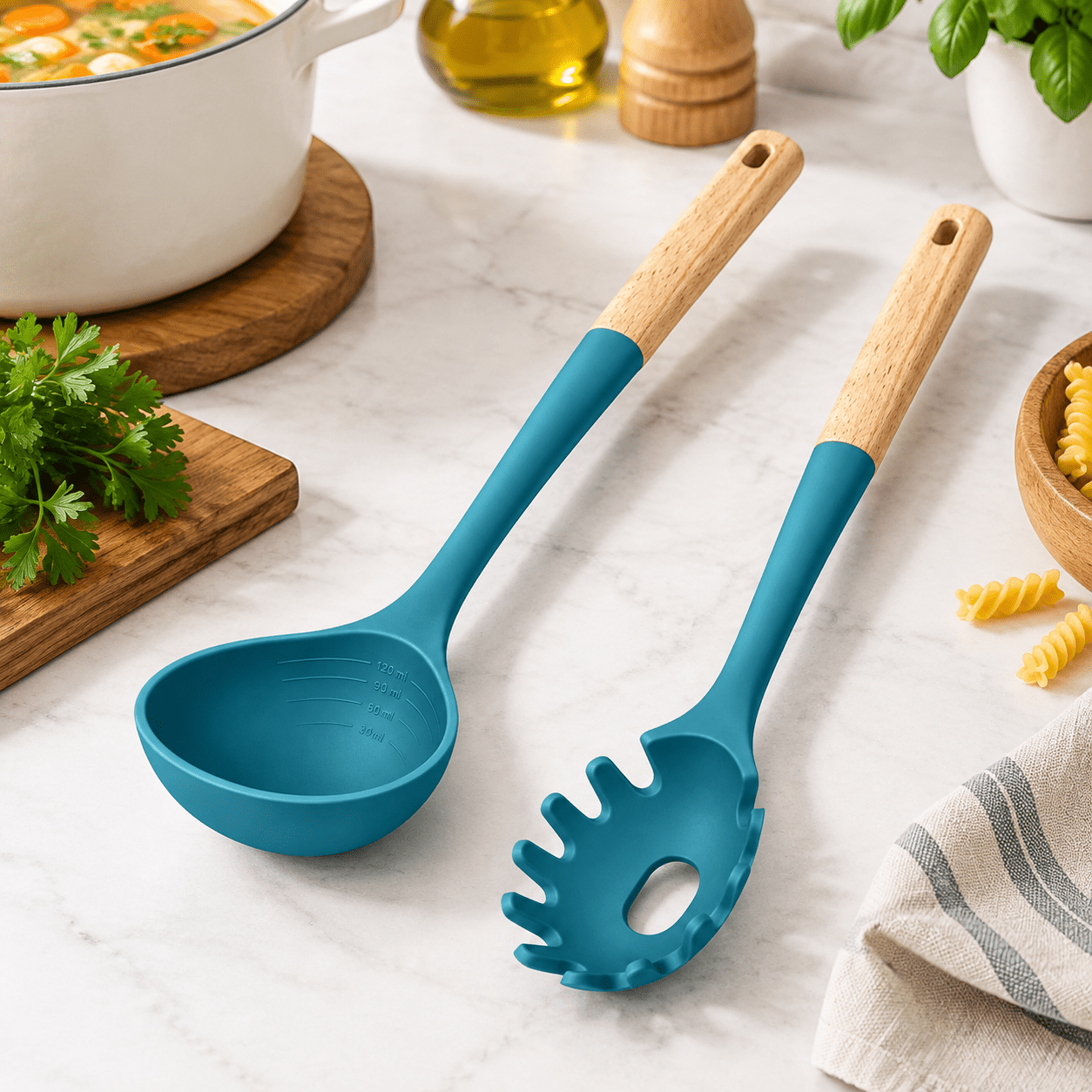 Blue Silicone Pasta and Ladle Kitchen Utensil Set for Serving - Walmart.com