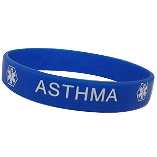 Blue Silicone Rubber Medical Awareness Alert Bracelet (Asthma)
