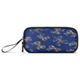 thumbnail image 1 of Blue Silk Bows with Gold Edging Pencil Case Stationary Holder Pen Bag Pencil Pouch Tool Organizer 3 Compartments, 1 of 8