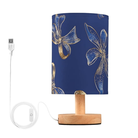 Blue Silk Bows with Gold Edging Table Lamp with USB Port LED Warm Light Lamp Night Light Home Decor