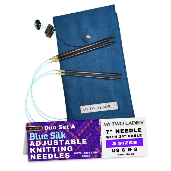 Blue Silk | Duo Set | Adjustable Knitting Needles | w/custom case