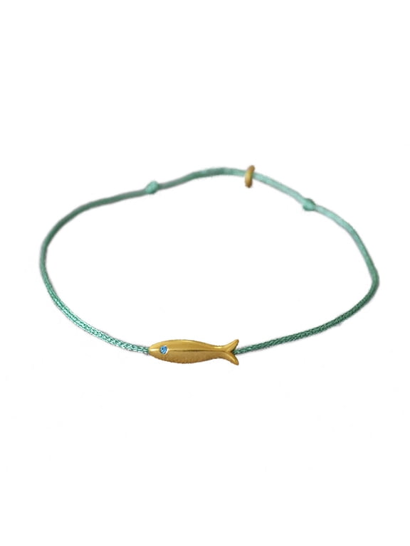 Blue Silk Thread Bracelet Vintage Gold Fish Charm Bracelet Minimalist Jewelry Wristband for Women