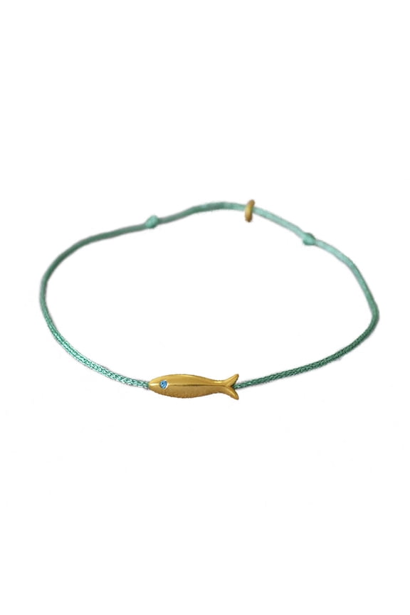 Blue Silk Thread Bracelet Vintage Gold Fish Charm Bracelet Minimalist Jewelry Wristband for Women