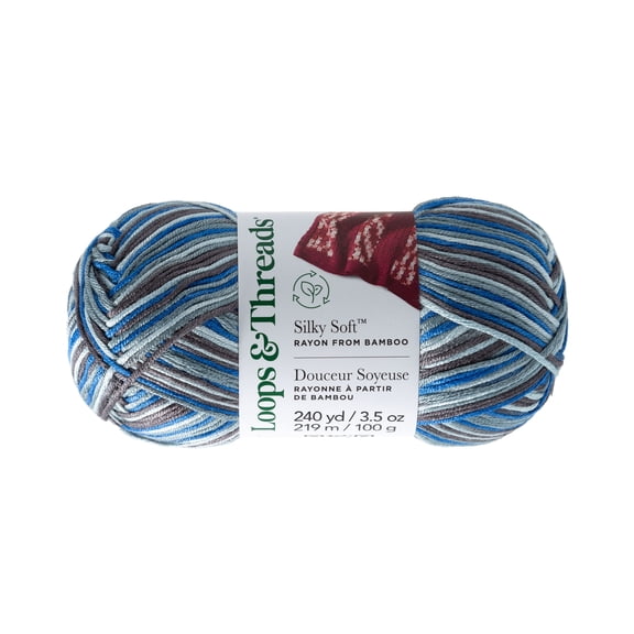 Loops & Threads Blue Silky Soft Multi Yarn - Light Weight Yarn for Knitting, Crochet, Weaving, Arts & Crafts, 15 Pack