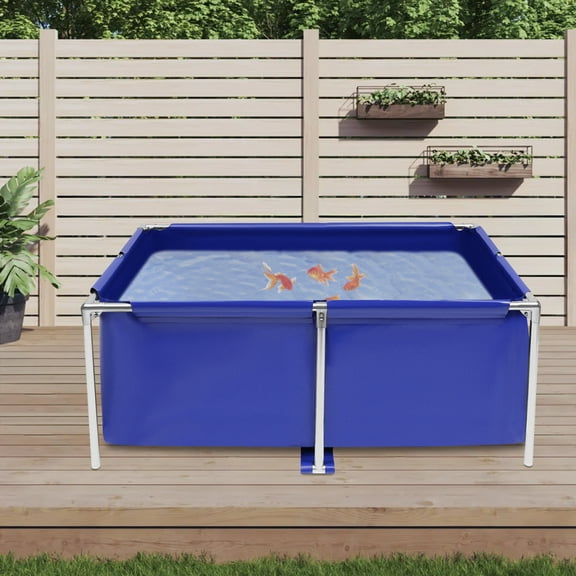 Blue&Silver 120*80*50cm Cuboid Canvas Fish Pond Aquarium Fish Water Tank Coating Koi Breeding Pond