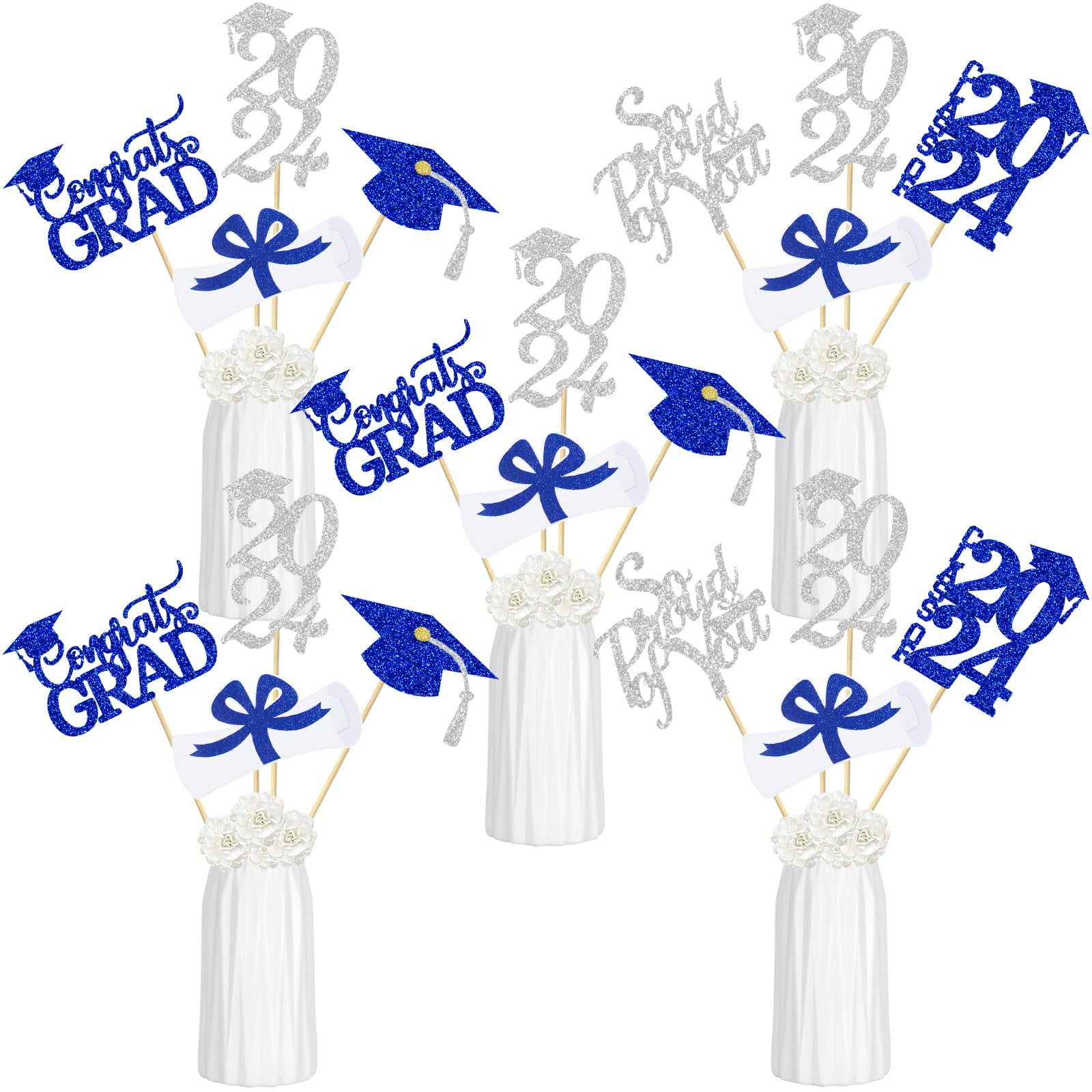 Blue and Silver 2024 Graduation Centerpiece Sticks Graduation