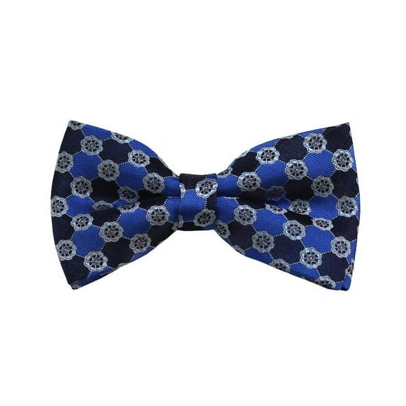 Blue, Silver And Navy Floral Woven Pre-Tied Bow Tie