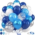 thumbnail image 1 of Blue and Silver Balloons, 12 Inch Navy Blue Balloons, Pearl Blue Metallic Silver Confetti Balloon Latex for Boys Birthday Baby Shower Gender Reveal Bachelor Party Graduation Decorations, 1 of 16
