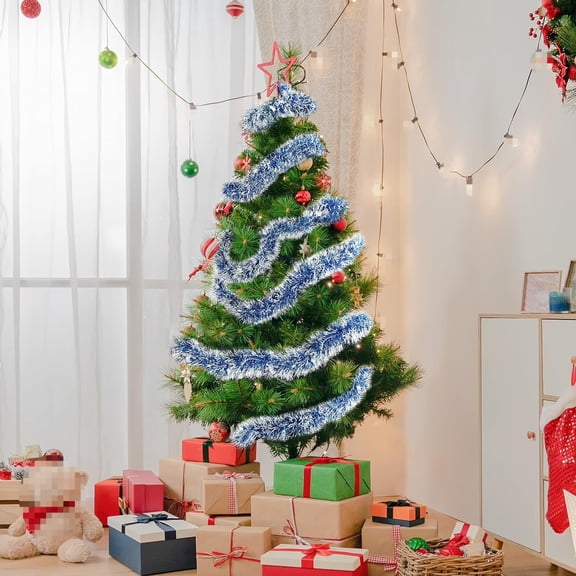 Blue Silver Christmas Tinsel Garland, Thick Fluffy Metallic Foil Tinsel, Holiday Party Decor for Christmas Tree, Fireplace, Stair, Wedding, Birthday Indoor Decor【6.5FT/10FT/20FT】
