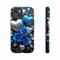 thumbnail image 1 of Blue Silver Heart Rose Decorative iPhone Case Luxury Valentines Day Gift Compatible with iPhone 11/12/13/14/15/16 (Pro Max/Plus), 1 of 9