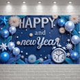 thumbnail image 1 of Blue Silver Theme Happy New Year Banner Metallic Balloons New Year Display Star Decorations Firework Elements Festive Backdrop for New Year Party Holiday Celebration Indoor Decoration, 1 of 8