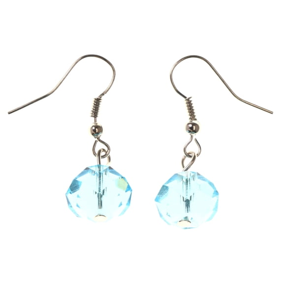 Blue & Silver-Tone Colored Acrylic Dangle-Earrings With Bead Accents #LQE3667