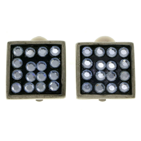 Blue & Silver-Tone Colored Metal Clip-On-Earrings With Crystal Accents #LQC168