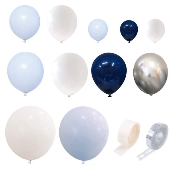 Blue Silver White Latex Balloons, 94pcs Royal Blue and Silver Metallic Balloons