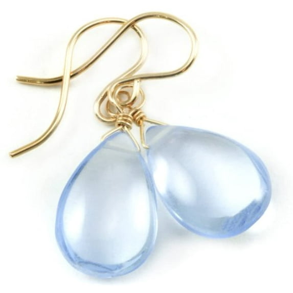 Blue Simulated Aquamarine Earrings Faceted Pear Shape Teardrop Drops 14k Yellow Gold Filled