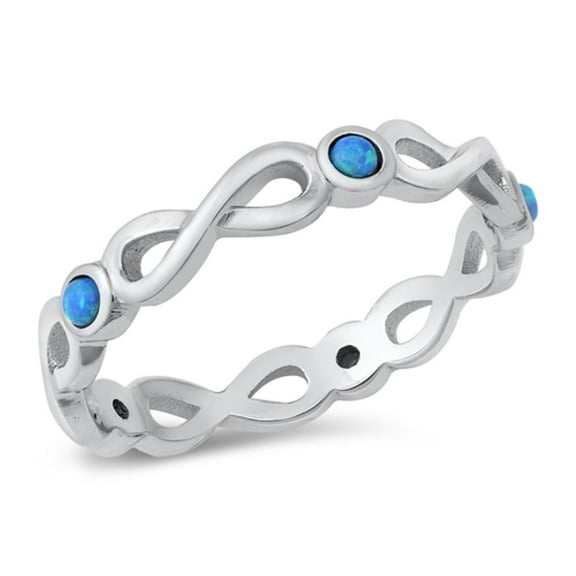 Blue Simulated Opal Celtic Infinity Eternity Ring .925 Sterling Silver Band CZ Female Size 7
