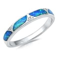 thumbnail image 1 of Blue Simulated Opal Clear Cubic Zirconia Designer Ring Sterling Silver Size 9, 1 of 3