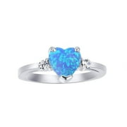 ALL IN STOCK Blue Simulated Opal Cubic Zirconia Heart Promise Ring 925 Sterling Silver Size 11