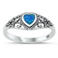 thumbnail image 1 of Blue Simulated Opal Filigree Heart Ring Sterling Silver Size 7, 1 of 3