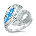 thumbnail image 1 of Blue Simulated Opal Greek Design and Beads Double Leaf Ring Sterling Silver Size 5, 1 of 3