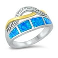 thumbnail image 1 of Blue Simulated Opal Greek Intertwined Ring Two-Tone Sterling Silver Size 5, 1 of 3