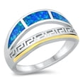 thumbnail image 1 of Blue Simulated Opal Greek Key Ring .925 Sterling Silver Band Cubic Zirconia Jewelry Female Size 10, 1 of 4