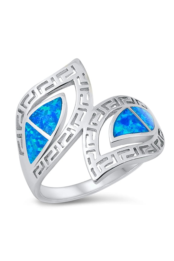 Blue Simulated Opal Green Design Twin Design Ring Sterling Silver Size 10