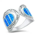 thumbnail image 1 of Blue Simulated Opal Green Double Design Ring Sterling Silver Size 10, 1 of 3