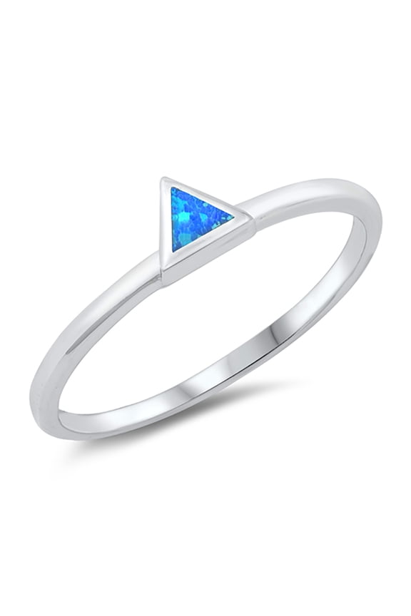 Blue Simulated Opal Mini Triangle Ring Sterling Silver Size 8
