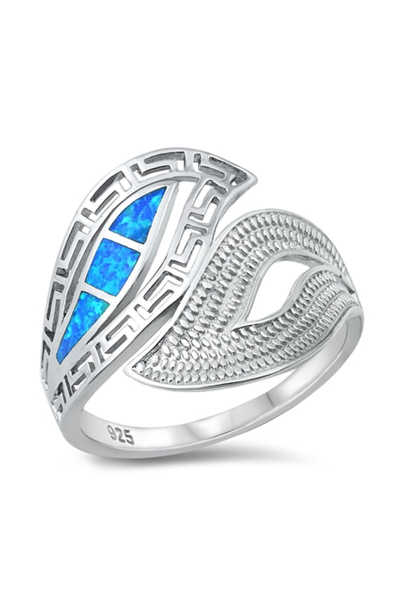 Blue Simulated Opal Mosaic Fish Tail Ring .925 Sterling Silver Band CZ Jewelry Female Size 10