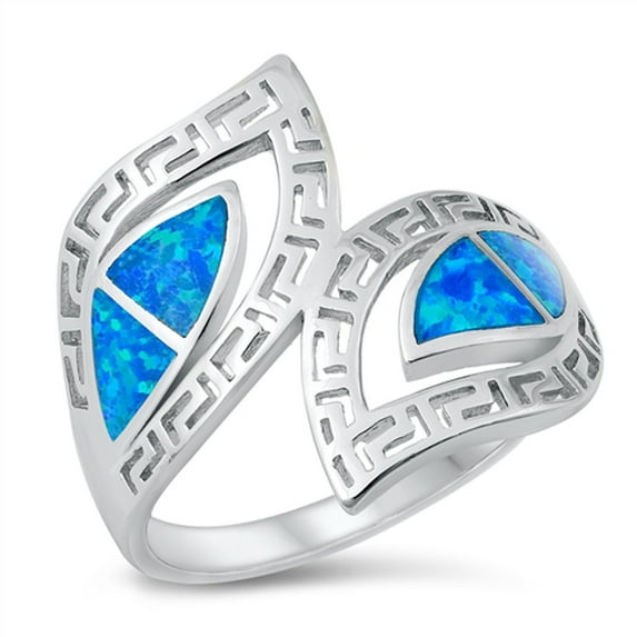 Blue Simulated Opal Mosaic Wrap Ring .925 Sterling Silver Band Cubic Zirconia Jewelry Female Size 6