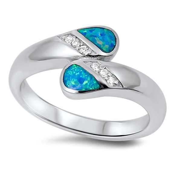 Blue Simulated Opal Polished Wrap Swirl Ring ( Sizes 5 6 7 8 9 ) New .925 Sterling Silver Band Rings (Size 6)
