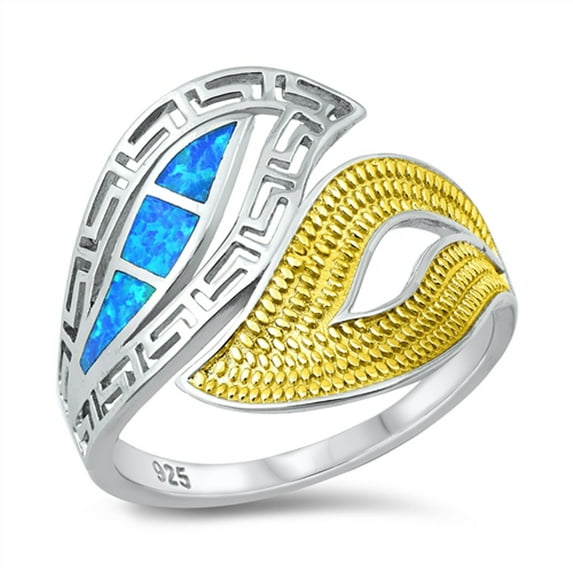 Blue Simulated Opal Promise Ring .925 Sterling Silver Band Cubic Zirconia Jewelry Female Male Size 7