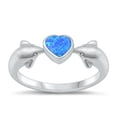 thumbnail image 1 of Blue Simulated Opal Ring 925 Sterling Silver Heart Dolphin Band CZ Jewelry Female Size 10, 1 of 4