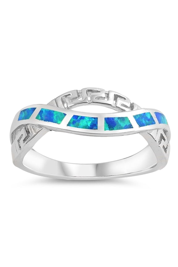 Blue Simulated Opal Roman Pattern Braided Ring Sterling Silver Size 9