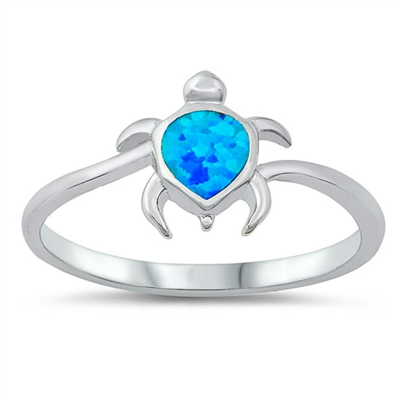 Blue Simulated Opal Sea Turtle Ring Sterling Silver Size 6