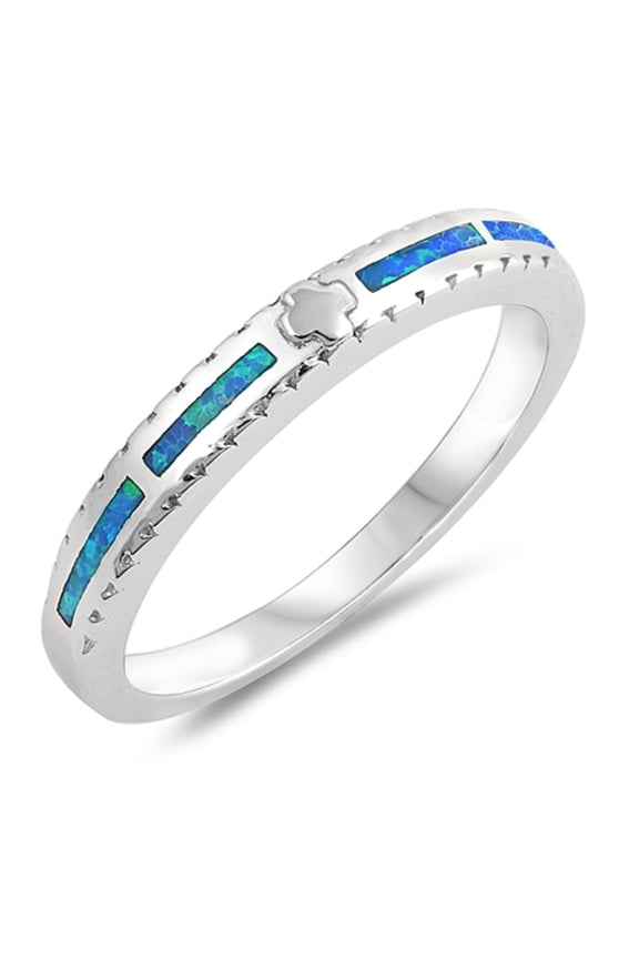 Blue Simulated Opal Small Greek Cross Stackable Band Ring Sterling Silver Size 6