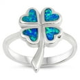 thumbnail image 1 of Blue Simulated Opal St. Patrick Clover Heart Ring .925 Sterling Silver Band CZ Female Size 9, 1 of 4