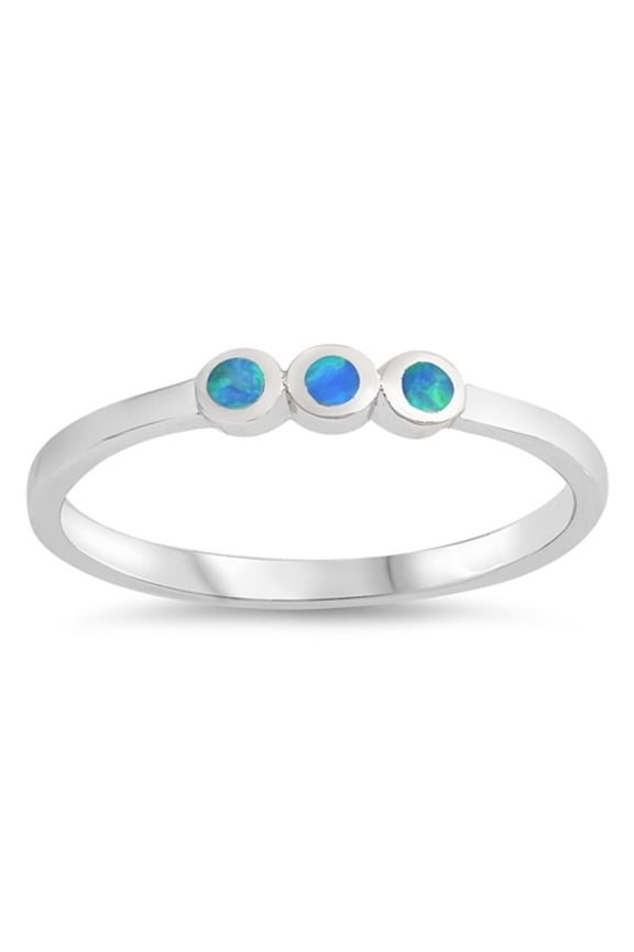 Blue Simulated Opal Triple Dots Petite Ring Sterling Silver Size 8
