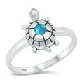 thumbnail image 1 of Blue Simulated Opal Turtle Ring .925 Sterling Silver Band Cubic Zirconia Jewelry Female Male Size 8, 1 of 4