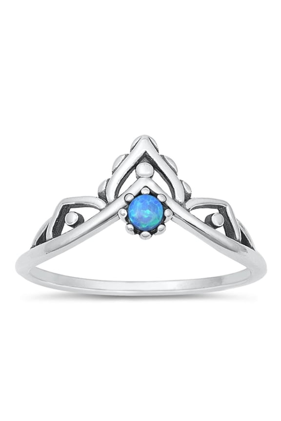 Blue Simulated Opal Wholesale Tiara Ring .925 Sterling Silver Band CZ Jewelry Female Size 8