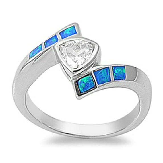 Blue Simulated Opal Wrap Solitaire Ring .925 Sterling Silver Band White Cubic Zirconia Female Size 8