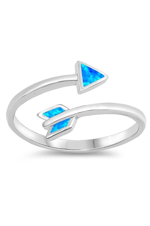 Blue Simulated Opal Wrapped Around Arrow Ring terling Silver Size 9