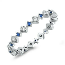 Blue Simulated Sapphire Eternity Colorful Ring .925 Sterling Silver Band CZ Female Size 5