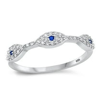Blue Simulated Sapphire Evil Eye Ring .925 Sterling Silver Band Cubic Zirconia Jewelry Female Size 4