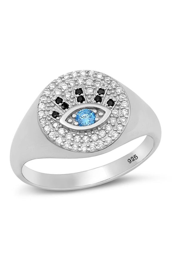 Blue Simulated Sapphire Evil Eye Ring 925 Sterling Silver Band Cubic Zirconia Jewelry Female Size 9